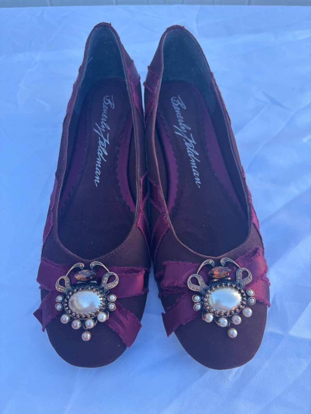 Beverly Feldman Burgundy Satin Ballet Flats